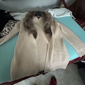 Forever 21 Tan Cardigan with Faux Fur Trim